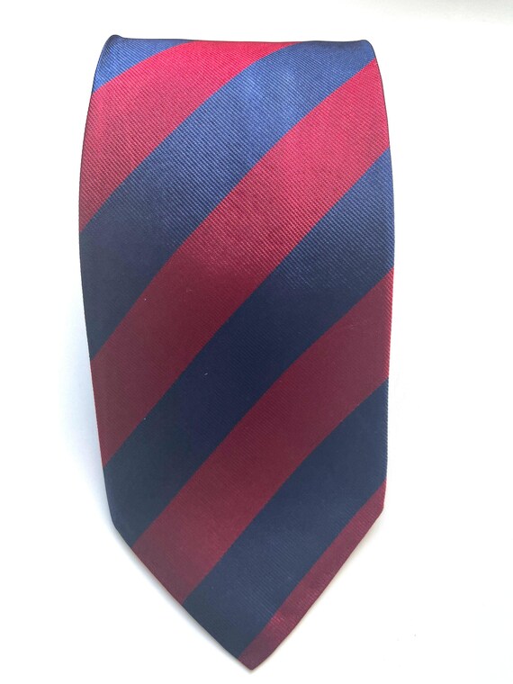 Vintage Crombie Silk Necktie: Blue and Red University Stripe, Made in England