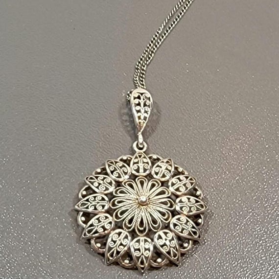 Filigree Sterling Silver Floral Pendant with Chain