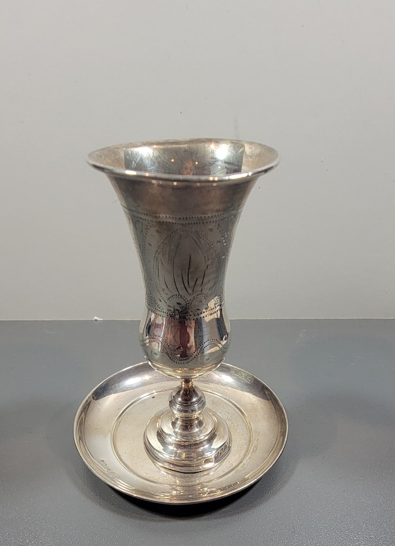 kiddush cup and plate silver engraved english hallmarks vintage judaica