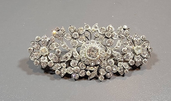 Paste brooch sterling silver in original box floral fancy large
