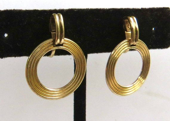 Hoop earrings retro art deco earrings yellow gold filled screw on