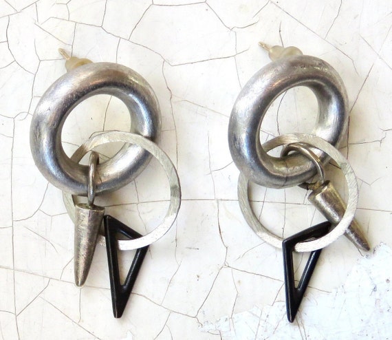Modernist sterling silver earrings Hoops Dangles - image 1