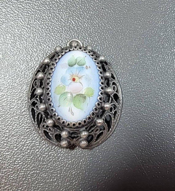 enamel pendant romantic floral design sterling silver filigree