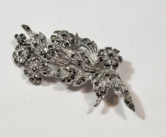 marcasite brooch floral silver tone vintage