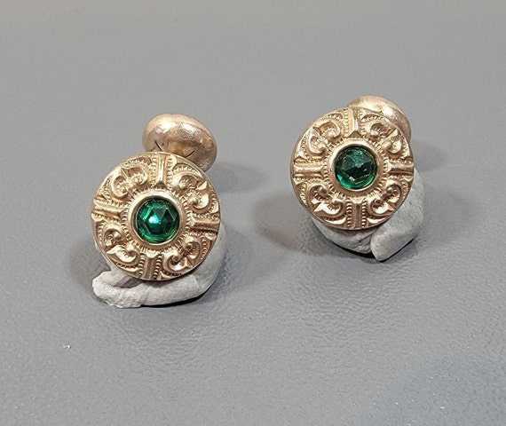 antique cufflinks green rhinestones victorian rose cut stones