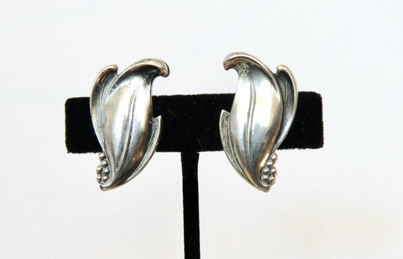 Leaf earrings Modern sterling silver screw on mcm Botannical Jewelry