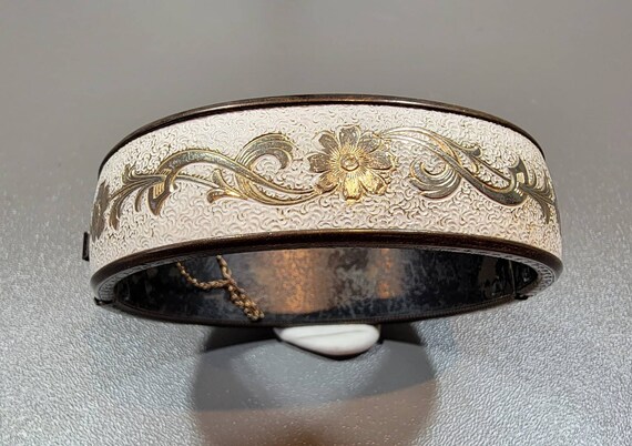 Bangle bracelet Victorian revival style cream gol… - image 3