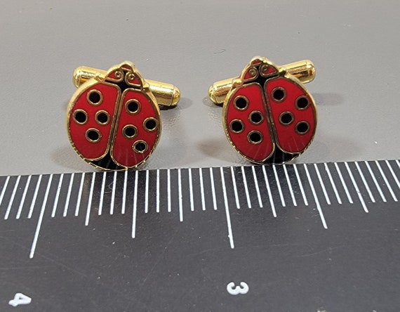 ladybug cufflinks red black enamel bug cufflinks - image 3