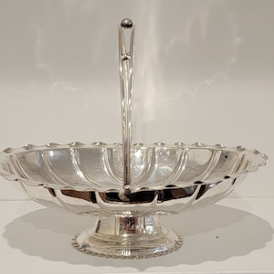 Silver plated basket engraved monogram edwardian