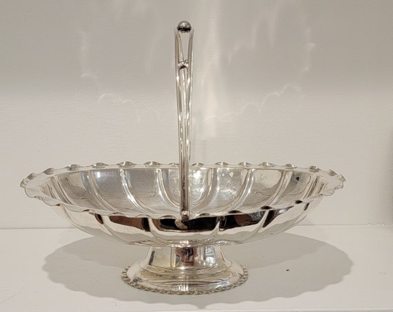 Silver plated basket engraved monogram edwardian