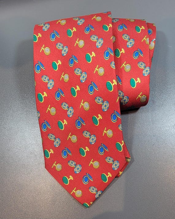 Red silk tie cufflink pattern small pattern