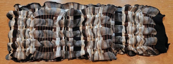 Brown scarf neutral tones black gray and cream scarf knitted ruched fabric