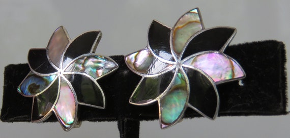 Abalone Pinwheel earrings sterling silver mexico taxco ONYX