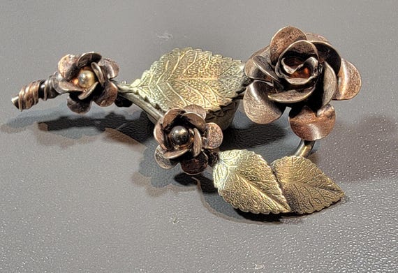 rose brooch trio of blossoms and leaves june birthday flower