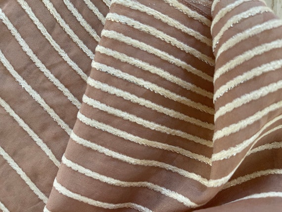 long beige striped scarf white and metallic silve… - image 4