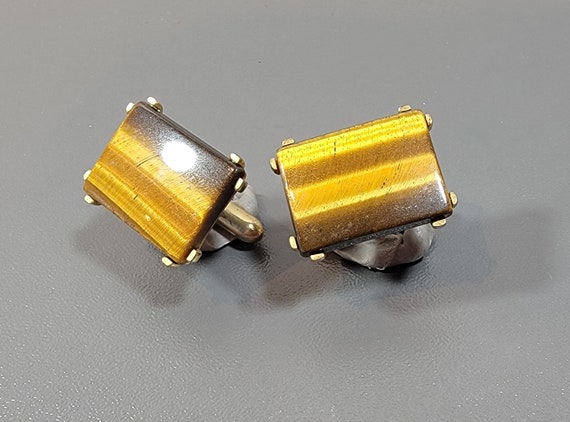 tigers eye stone cufflinks vintage rectangular