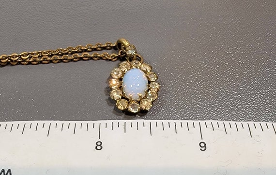 Antique necklace glass opal rhinestone halo new box chain