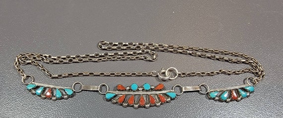 Turquoise necklace coral handmade zuni - image 5