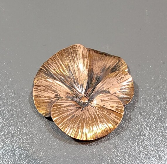 Pansy flower brooch hand made stuart nye copper viola johnny jump up violet spring flowers