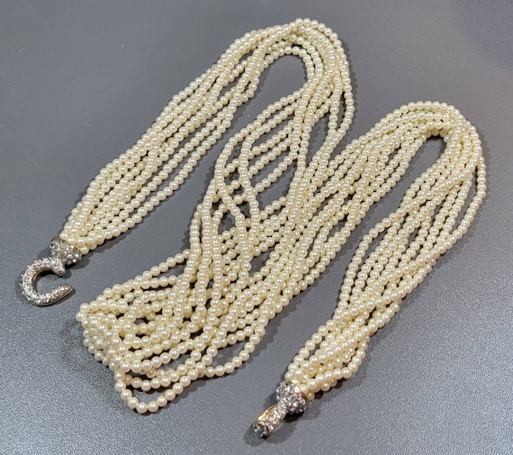 Pearl strand necklace faux pearl multi strands rhinestone clasp nice quality necklace