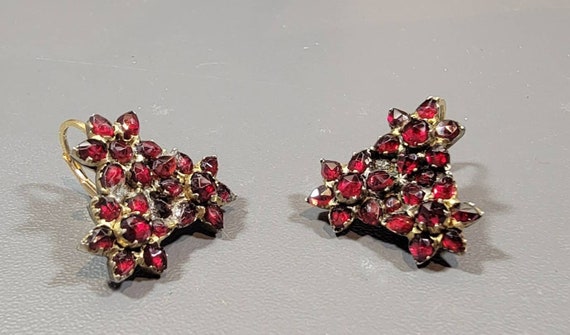 antique earrings faux garnets large pierced dangles