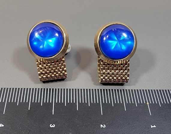 blue cufflinks gold tone vintage wrap around