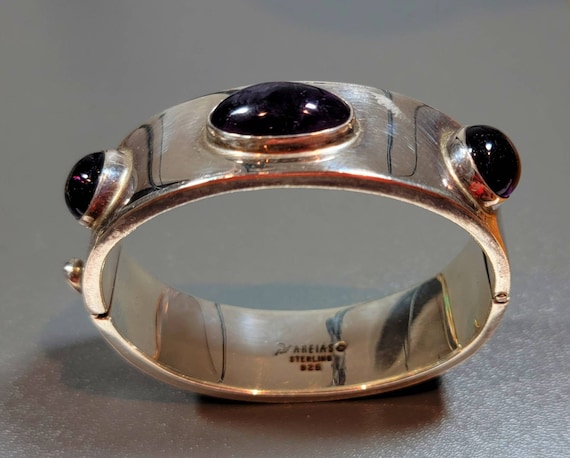 pat areias bracelet sterling amethyst cabochons bold vintage boho