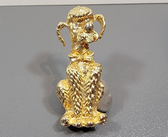 poodle brooch gold tone metal Hobe standard poodle pin