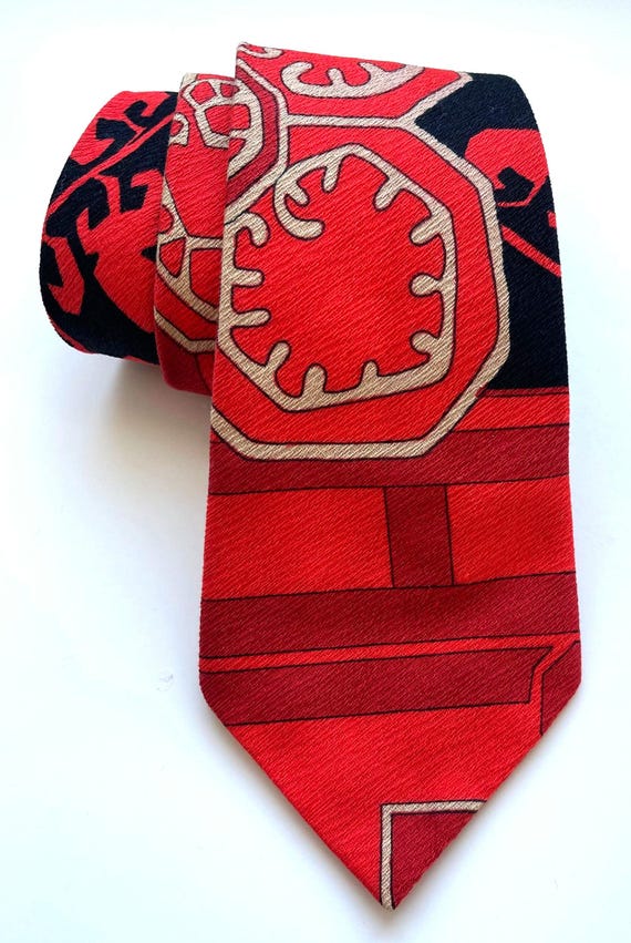 Vintage Hawaiian Cotton Necktie: Abstract Tiki Print, 70s Style