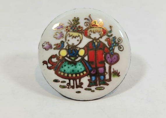 enamel brooch austrian style whimsical mountain couple