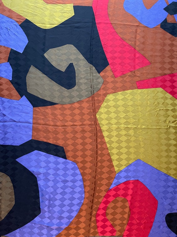 Purple Silk Scarf Large Square purple brown red Foulard Wrap Shawl Abstract jewel tones 90s design