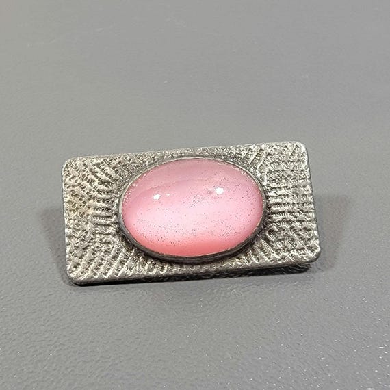 pink glass brooch base metal arts and crafts style small