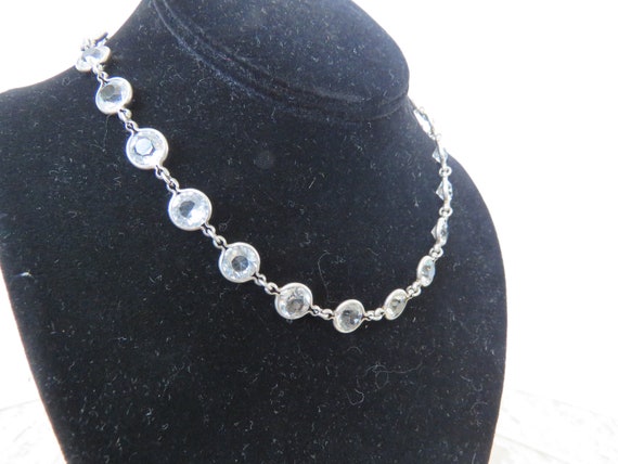 rhinestone necklace clear sterling silver bezel H… - image 3