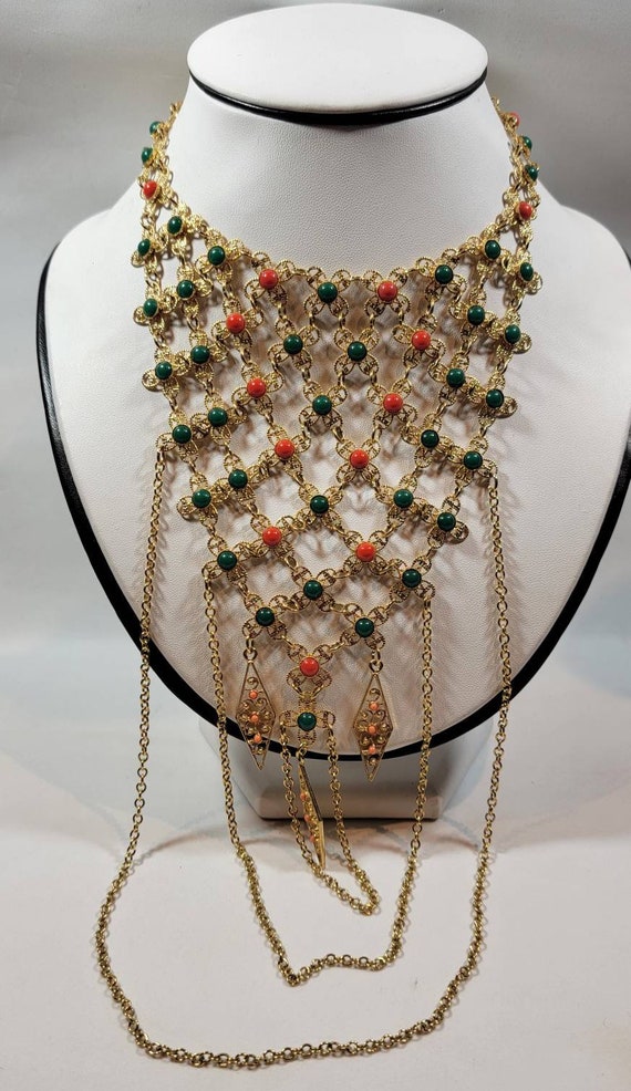 Egyptian revival Necklace Bib Swagged chain adjus… - image 6