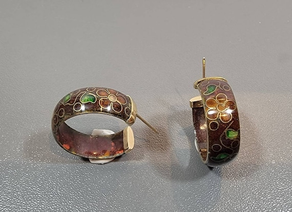 enamel hoop earrings floral design china deco import