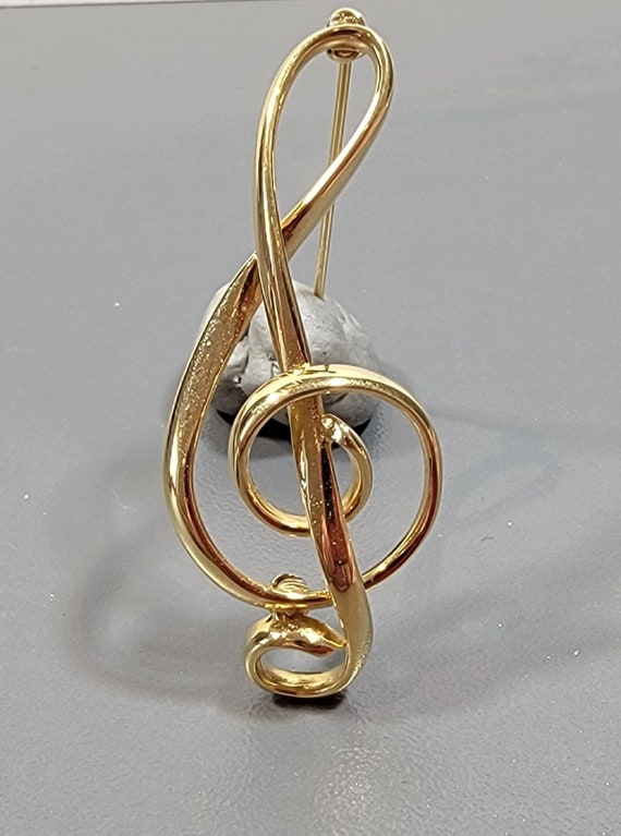 treble clef brooch music symbol gold tone shiny