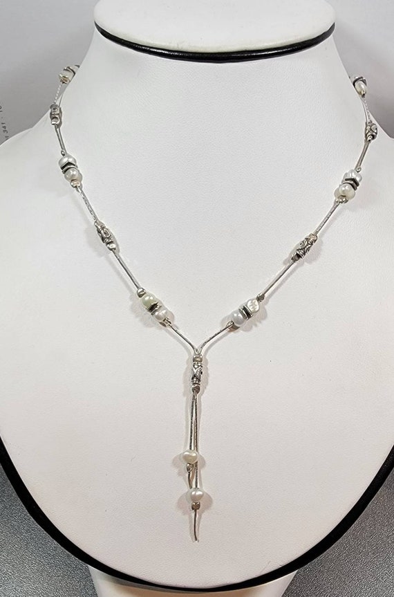 Pearl necklace sterling silver chain and beads dai