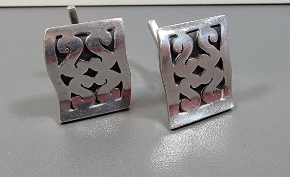 Mexican cufflinks sterling silver shadow box rectangular