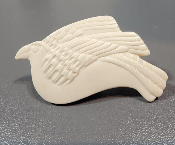 laurel Burch white bird brooch cream plastic vintage bird brooch