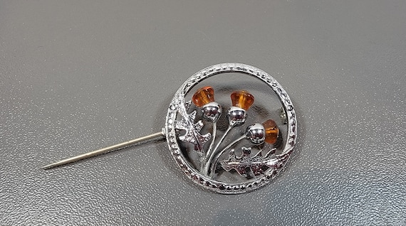 thistle brooch silvertone metal celtic circle brooch