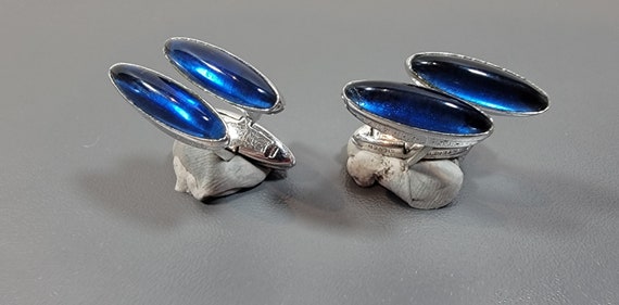 blue cabochon cufflinks sterling silver vintage - image 1