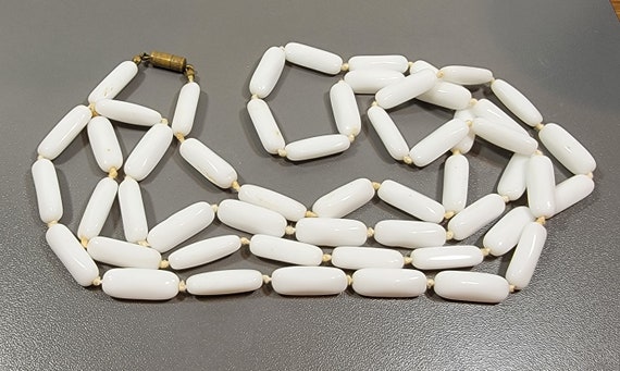 murano bead necklace long white milk glass beads hand knotted strand vintage italy