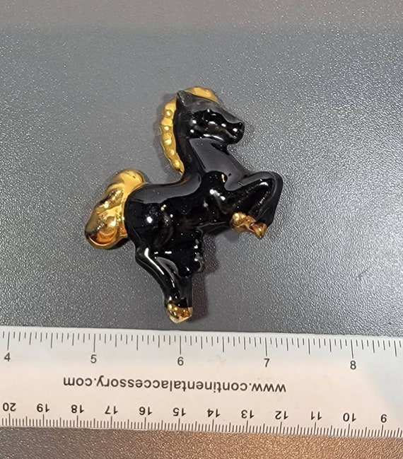 horse jewelry black glazed ceramic pottery pony pin