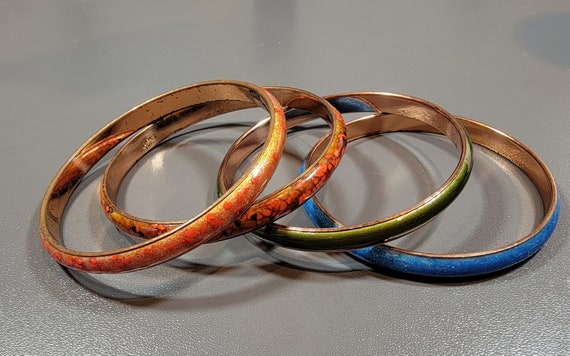 enamel bangles copper enamel four slim green coral blue orange matisse renoir