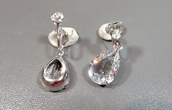 Rhinestone earrings pear shape dangles screw on s… - image 5