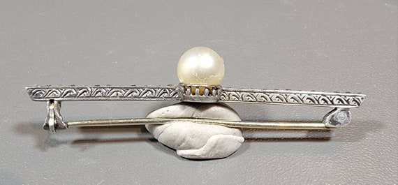 antique brooch faux pearl sterling silver rhinest… - image 2
