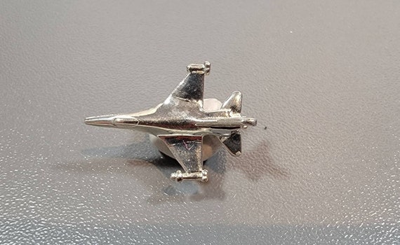 fighter jet tie tack silver tone metal air force … - image 4