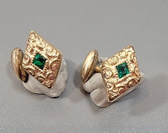 antique cufflinks diamond shaped green rhinestones victorian stones