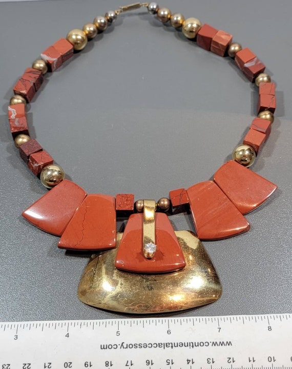 bib necklace massive jasper brass and cubic zirco… - image 2