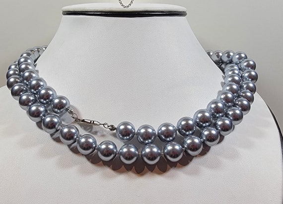 wedding necklace gray faux pearl strand vintage